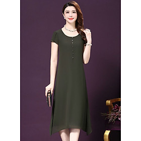 Đầm Suông Nữ Trung Niên Tay Ngắn Phối Nút LB-19