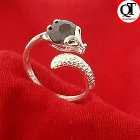 Nhẫn nữ bạc Hồ Ly đá màu đen chất liệu bạc ta không xi mạ free size trang sức Bạc Quang Thản - QTNU37