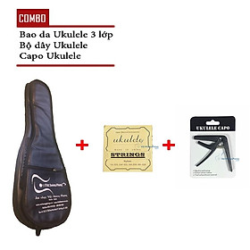 Mua Combo Bao da 3 lớp Ukulele + Capo nhựa nhiều màu + Bộ dây dự phòng