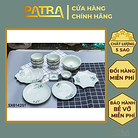 Bộ bát đĩa sứ Bát Tràng, bộ chén dĩa ăn cơm gia đình men kem họa tiết sen xanh, có bán các món lẻ