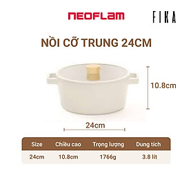 Nồi cỡ trung Neoflam Fika 24cm. Đường kính 24cm I Thành cao 12cm I Thể tích 3.8L I Trọng lượng 2100g I Made in Korea. Hàng có sẵn, giao ngay