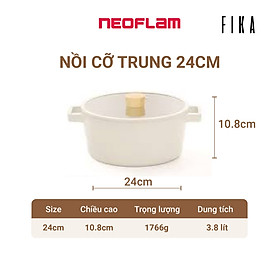 [Hàng chính hãng] Nồi cỡ trung Neoflam Fika 24cm. Đường kính 24cm I Thành cao 12cm I Thể tích 3.8L I Trọng lượng 2100g I Made in Korea. Hàng có sẵn, giao ngay