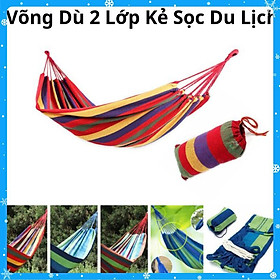 Võng Dù Kẻ Sọc Du Lịch 2 Lớp Dày Dặn, Chịu Lực Cao Size 180cm x 80cm (Giao Mẫu Ngẫu Nhiên) - Hàng Chất Lượng