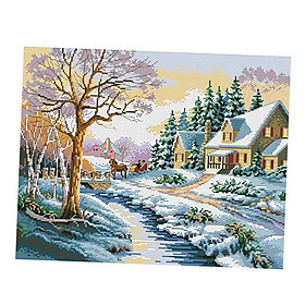 Stamped & Counted Cross Stitch Kit Embroidery Snow Scene for Crafts