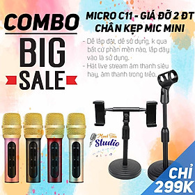 Mua CTY MT Micro live stream C11  chân kẹp micro mini  giá kẹp 2 điện thoại cực tiện lợi dễ sử dụng cho live stream(BH 12T)