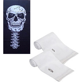 Combo Khăn Đa Năng Đen Đầu Lâu + Găng Tay Chống Nắng Hở Ngón (Trắng) (Giao kích thước găng tay ngẫu nhiên)