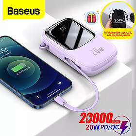 Mua (Tặng túi đựng TOPK)Pin sạc dự phòng Baseus mini 20W - 20000mAh tích hợp cáp sạc Lightning  màn hình LED hiển thị  dùng cho iPhone  Samsung  Xiaomi ...-Hàng chính hãng