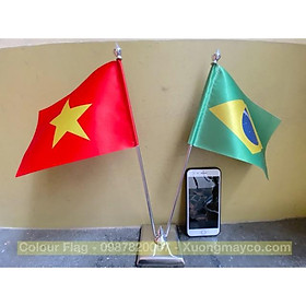 Cờ để bàn đế đôi inox Việt Nam - Brazil