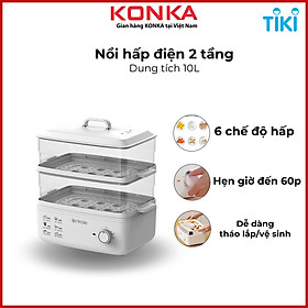 Nồi hấp điện 3 tầng, dung tích 15L, nồi hấp đa năng thiết kế hiện đại, 3 tầng dễ dàng tháo rời hoặc dùng 1-2 tầng, có hẹn giờ đến 60 phút, sử dụng cho cả gia đình, bảo hành 12 tháng