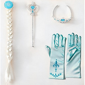 Bộ phụ kiện Elsa loại đẹp 4 món: găng tay, vương miện, tóc, gậy thần - PKE4M2208