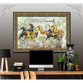 Bức tranh ngựa treo tường bát mã - MÃ ĐÁO THÀNH CÔNG chất liệu in vải lụa hoặc giấy ảnh bóng gương Mã số:L8F-00401312L8