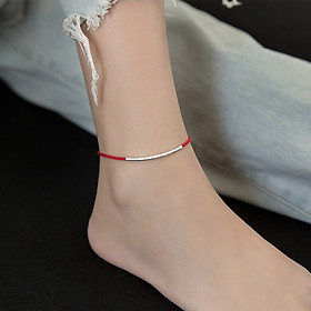 Lắc Chân Vải Đỏ May Mắn - Lắc chân Bạc Nữ LCBN242 + Tặng hộp đựng lắc + Tặng khăn lau bạc