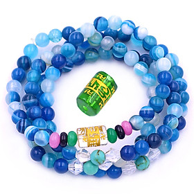 [Mệnh Thủy, Mộc] Bộ Vòng Chuỗi, Tràng Hạt 108 Hạt 6 Ly Đá Mã Não Xanh Biển Sọc Charm Lục Tự Chân Ngôn - Tràng Chuỗi Niệm Phật - An Yên - Thịnh Vượng - May Mắn - Tài Lộc