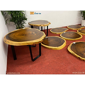 Mua Bàn Tròn Gỗ Me Tây  Bàn Sofa Gỗ Me Tây  Bàn Cafe Gỗ Me Tây Nguyên Tấm Kèm Chân Sắt Như Hình