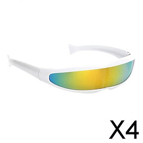 4xFuturistic Narrow Lens Visor Eyewear Sunglasses White Frame Yellow Mirrored