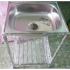 CHẬU RỬA 1HỘC INOX CÓ CHÂN CAO CẤP KT : 42X37X80 DxRxC