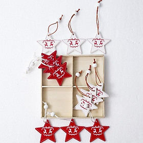 12 Pieces Christmas Star Wooden Pieces with Box Gift Tags Xmas Tree Ornament