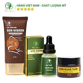 Bộ trắng da, sạch mụn nám, chống nắng cơ bản Wonmom ( 1 Kem nghệ tươi + 1 Serum mụn + 1 Kem chống nắng )