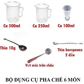 Mua Combo 6 món cho bộ dụng cụ pha chế chuyên nghiệp (ca 500-250-100ml  thìa nâu 10g  thìa khuấy inox  vợt múc trân châu)
