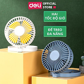 Mua Quạt sạc để bàn mini USB Deli - Có thể gấp gọn - Trắng/ Xanh - 85809