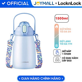 Bình giữ nhiệt LocknLock 1-1.5L LHC3311 LHC3312 - Hàng chính hãng thép không gỉ, nắp bật 1 chạm, có dây deo quai xách tiện lợi - ĐỘC QUYỀN JOYMALL - 1.5L Xanh LH