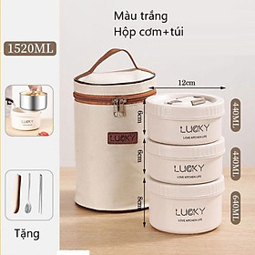 Mua  KoSuyTu  Hộp Cơm Giữ Nhiệt  Lucky 2 Lớp 3 Tầng Rời - Chất Liệu Inox 304 - Tặng Kèm Túi Thìa Dĩa