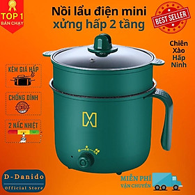 Mua Nồi điện đa năng 1.3 Lít  nồi lẩu mini  ca nấu mì cao cấp 2 tầng - Nồi điện với 2 nấc nhiệt thế hệ mới có tay cầm - Hàng chính hãng D Danido (Logo hình ngẫu nhiên)