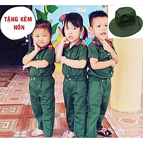 Bộ quần áo bộ đội trẻ em kèm nón tai bèo