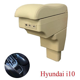 Hộp tỳ tay ô tô, xe hơi Hyundai i10 tích hợp 6 cổng USB, chất liệu nhựa ABS và da PU cao cấp
