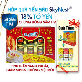 Tặng kèm túi xách  Hộp quà 6 lọ x70ml Nước Yến sào SkyNest 18 Tổ Yến chưng Hồng Sâm Hàn Quốc, Lát Hồng Sâm thật, bồi bổ sức khỏe