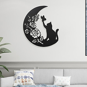 Rustic Metal Wall Decor Sign Cat And Moon Silhouette for Living Room Home