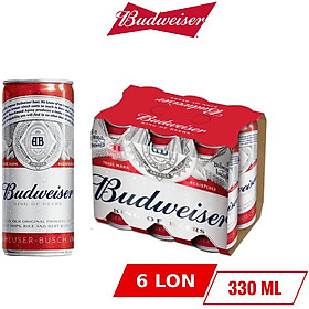 Lốc 6 Lon Bia Budweiser Sleek Can Chính Hãng (330ml/ lon)