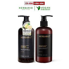Bộ dầu gội dầu xả tinh dầu vỏ bưởi & bồ kết Herbario 300ml giảm rụng tóc kích thích mọc tóc, giảm gãy rụng cho tóc suôn mượt đen bóng thuần chay