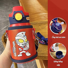 Mua Bình Nước Giữ Nhiệt Trẻ Em Siêu Nhân Ultraman Có Ống Hút Inox 316
