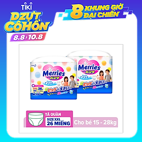 Combo 2 Tã bỉm quần Merries size XXL - 26 miếng Cho bé 15 - 28kg