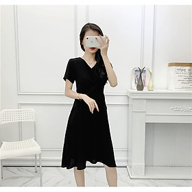 Đầm ôm ngắn tay chéo gấp phía trước che bụng - A12M