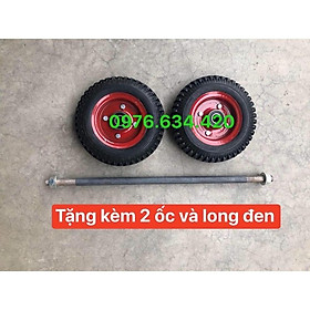 2 bánh xe đẩy đường kính 20cm kèm trục bánh xe 17ly dùng để thay thế và chế tạo xe đẩy hàng