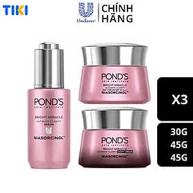 Combo Serum Dưỡng Sáng Mờ Thâm 3D Glow và Kem Dưỡng Ẩm Ngày Đêm Pond's Bright Beauty 30G & 45G x2