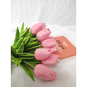 Combo 10 cành hoa tulip silicon mềm đẹp y thật trang trí phòng khách sang trọng