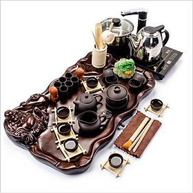 Mua Bộ ấm trà đạo điện Phát Tài Phát Lộc chất liệu gỗ cao cấp nguyên khối(1 bộ như ảnh)