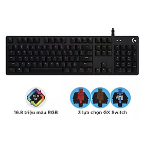 Bàn phím game cơ học Logitech G512 - RGB Lightsync, 3 loại GX Switch, vật liệu cải tiến, cổng USB 2.0 - Hàng chính hãng
