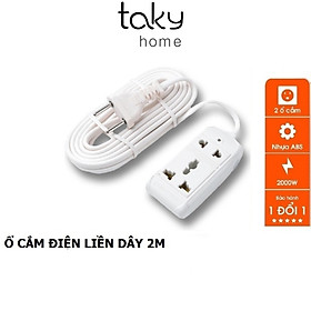 Ổ Cắm Điện Liền Dây Nối Dài 2 m, Cắm 2 Lỗ 2 Chạc Và 3 Chạc, An Toàn, Tiện Dụng Trong Gia Đình. TakyHome 8608