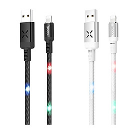 Mua CÁP SẠC NHANH DÂY DÙ ĐÈN LED IPHONE 2.4A HOCO U63 - DÀI 1.0M - MÀU ĐEN/ TRẮNG - HÀNG CHÍNH HÃNG