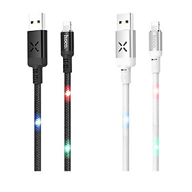 CÁP SẠC NHANH DÂY DÙ ĐÈN LED IPHONE 2.4A HOCO U63 - DÀI 1.0M