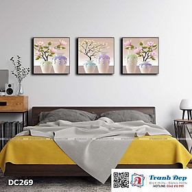 Bộ 3 tranh canvas treo tường Decor Bình hoa nghệ thuật - DC269