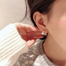 Khuyên tai xỏ lỗ màu bạc họa tiết hình học bằng kim loại đáng yêu thời trang cho nữ
