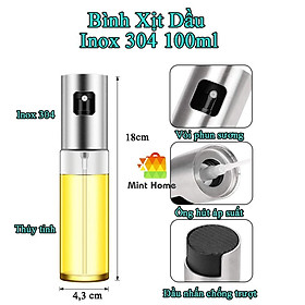 Bình xịt dầu ăn kiêng, olive, nước, đựng dấm táo, gia vị phun sương chai thủy tinh nắp inox phụ kiện nồi chiên không dầu