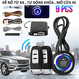 Bộ đề nổ ô tô từ xa start stop kèm 2 remote Smartkey PKE thông minh tự động khóa cửa xe cách 3m bản cao câp