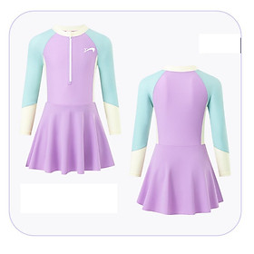 Đồ bơi bé gái liền thân dài tay 3-10 tuổi phối nhiều màu kiểu váy hàng cao cấp vải co giãn cực tốt