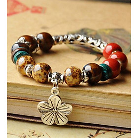 Vòng tay gốm charm hoa 5 cánh Vintage xuất Nhật VGOM18